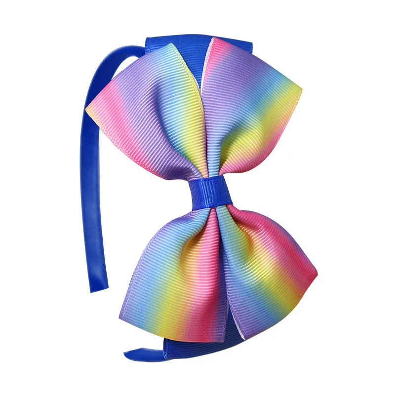Popular Kidsren's Pure Color Ribbed Rainbow Bow Head Buckle Small Fresh Versatile Girl Headband Hot Sale