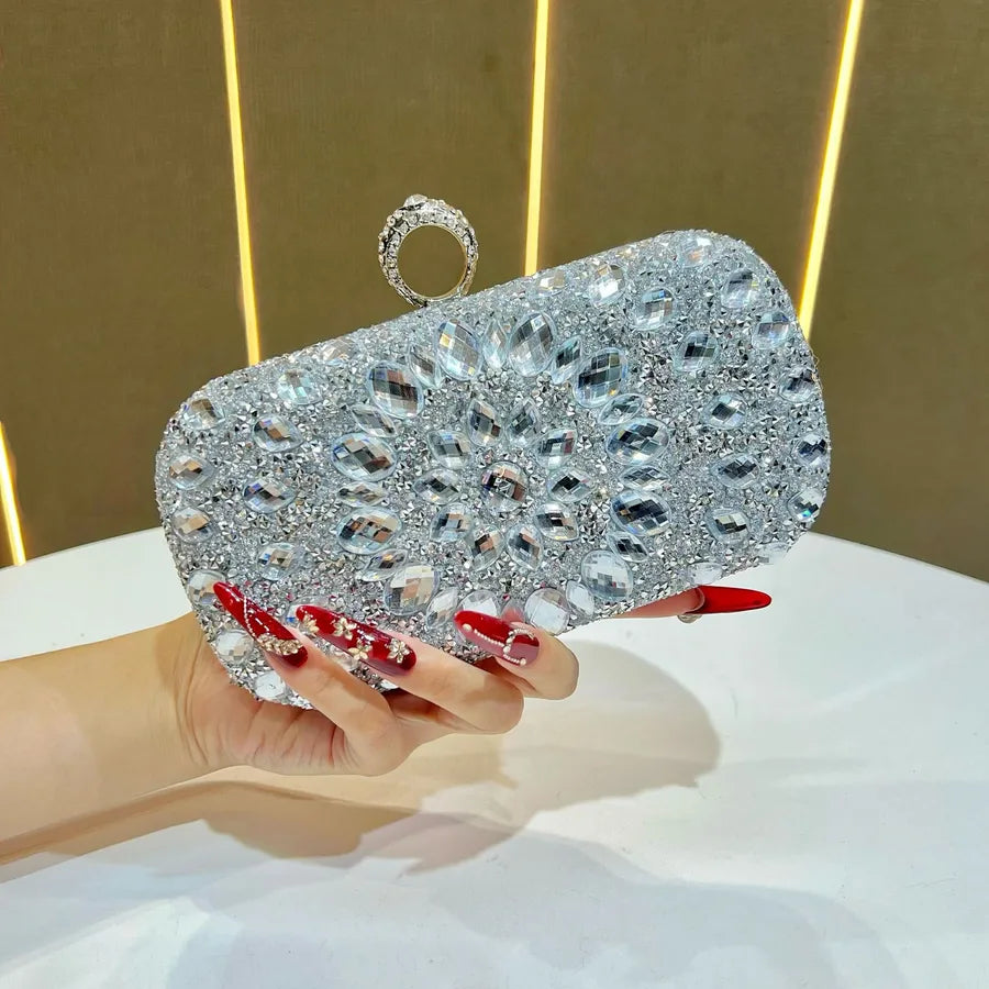 Fashionable Diamond Embedded Evening Bag Women's Clutch Shoulder Crossbody Bag For Banquet And Party Polyester Square Bag