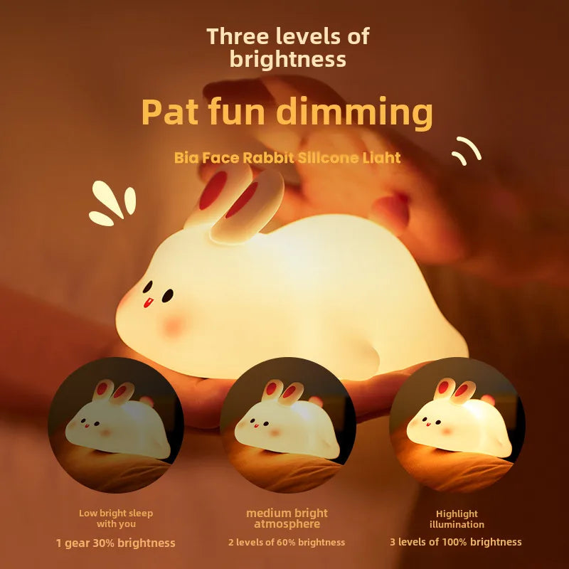 Big Face rabbit silicone night light white rabbit cartoon night light timing sleeping with rabbit year gift Pat induction voice control rabbit light