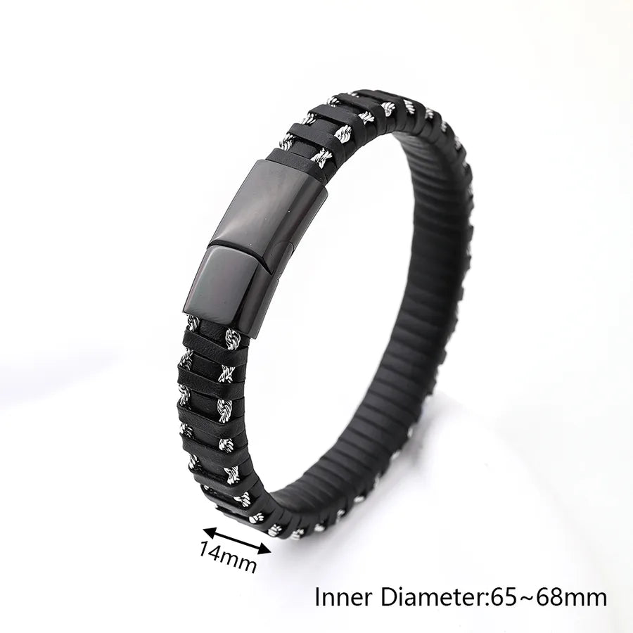 Casual Vacation Streetwear Simple 18K Gold Plated 304 Stainless Steel Genuine Cowhide Wholesale wristband