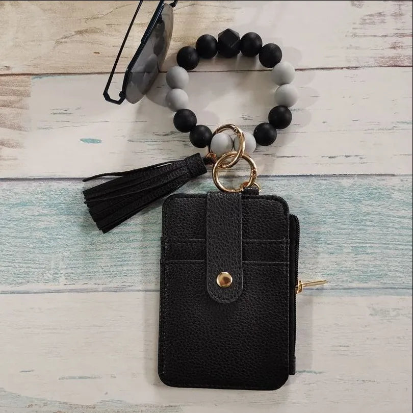 cute flower leopard leather women's keychain