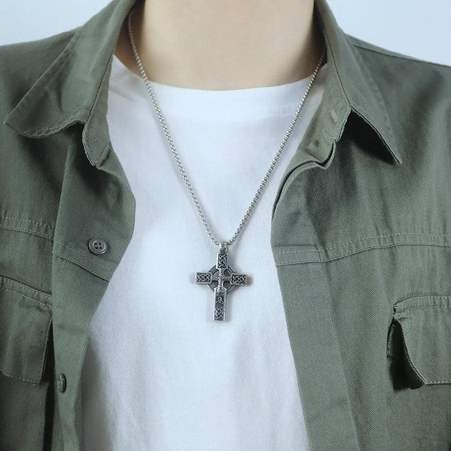 hip-hop retro cross stainless steel alloy plating men's pendant necklace