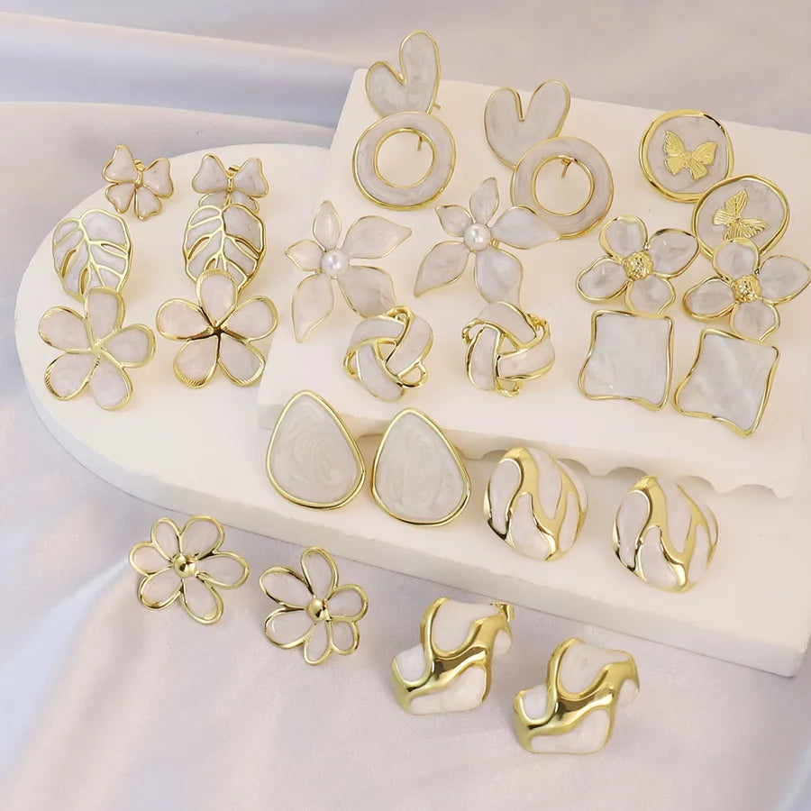 14 Pairs Simple Style Round Leaves Heart Shape 304 Stainless Steel 18K Gold Plated Ear Studs