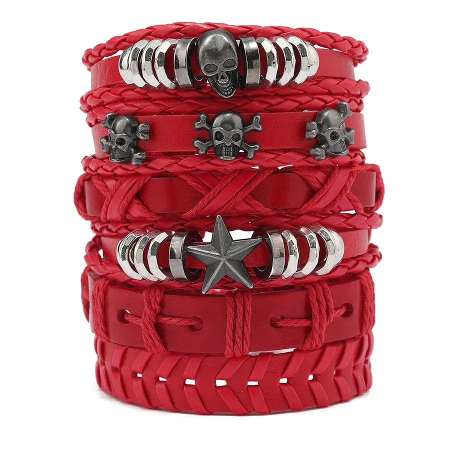 Punk Color Block Pu Leather Braid Men's Bangle