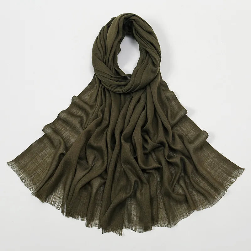 Unisex Simple Style Solid Color Slub Cotton Tassel Scarf