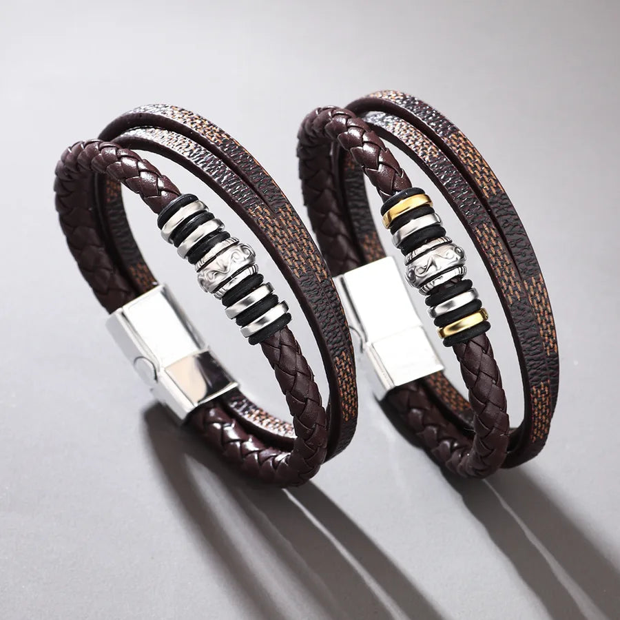 supply leather bracelet laser magnetic buckle bracelet multi-layer woven PU leather bracelet men's High sense