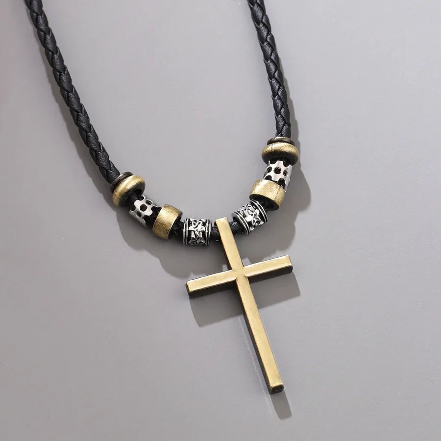 retro cross alloy plating gold plated men's pendant necklace