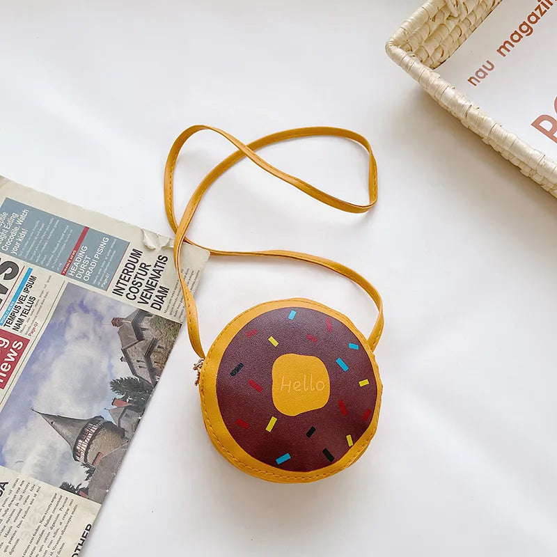Kid'S Pu Leather Donuts Cute Round Zipper Shoulder Bag Crossbody Bag