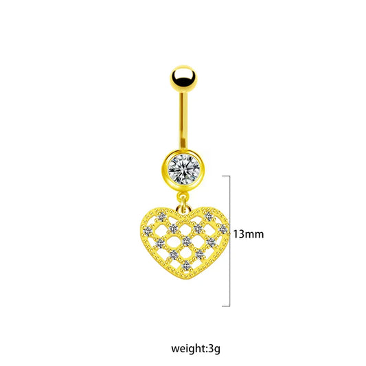 1 Piece Belly Rings IG Style Simple Style Heart Shape Butterfly 316L Stainless Steel Alloy Hollow Out Inlay Acrylic Rhinestones Glass White Gold Plated Gold Plated