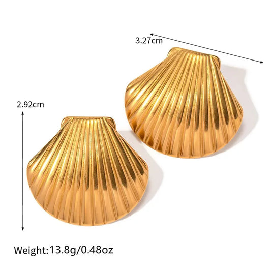 1 Pair Beach Simple Style Quadrilateral Scallop Scallop Pleated Frill 304 Stainless Steel Imitation Gold Ear Studs