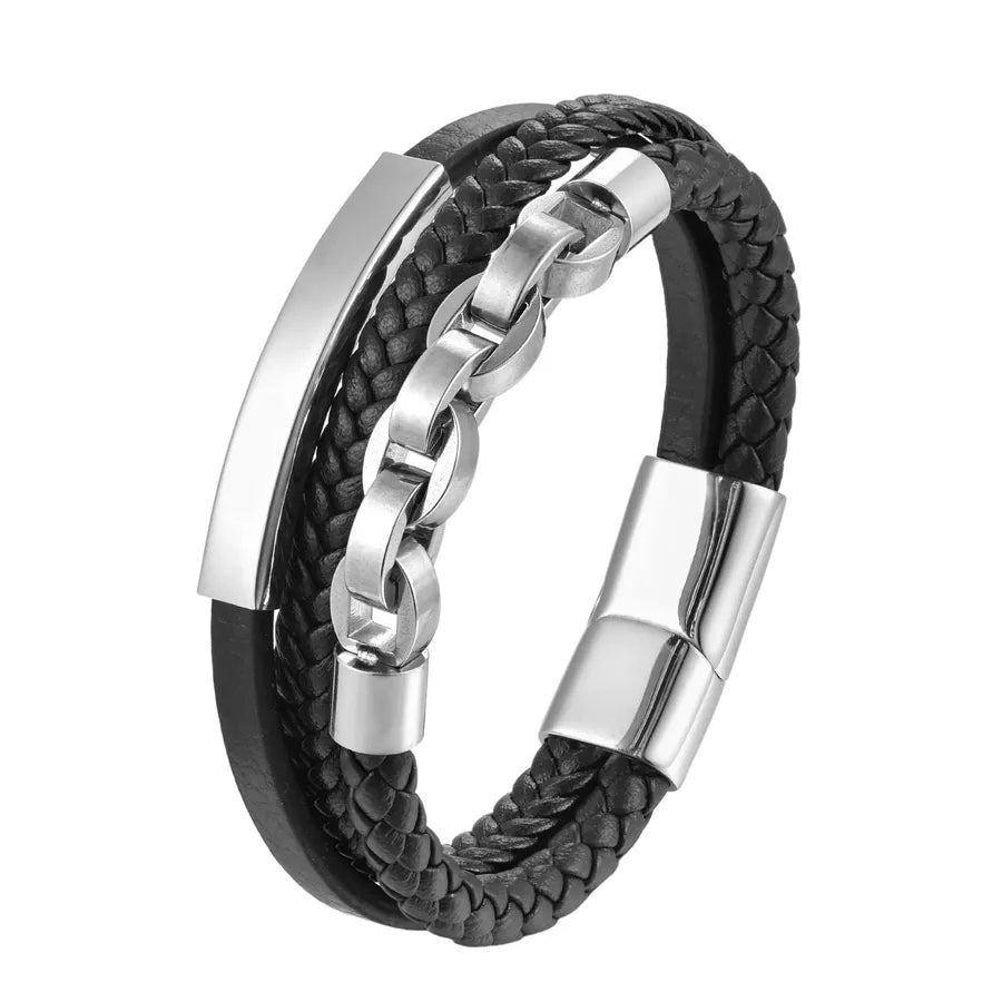 Hip-Hop Geometric Solid Color 316 Stainless Steel Leather Wholesale Bracelets
