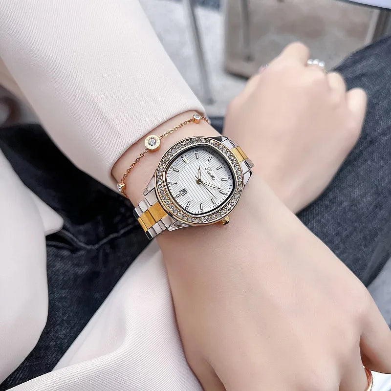 Casual Simple Style Commute Round Double Side Snaps Buckle Quartz Watch