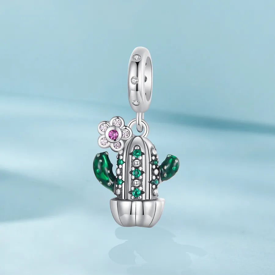 1 Piece 20 * 9mm Hole 4~4.9mm 925 Sterling Silver Zircon Cactus Pendant Jewelry Accessories