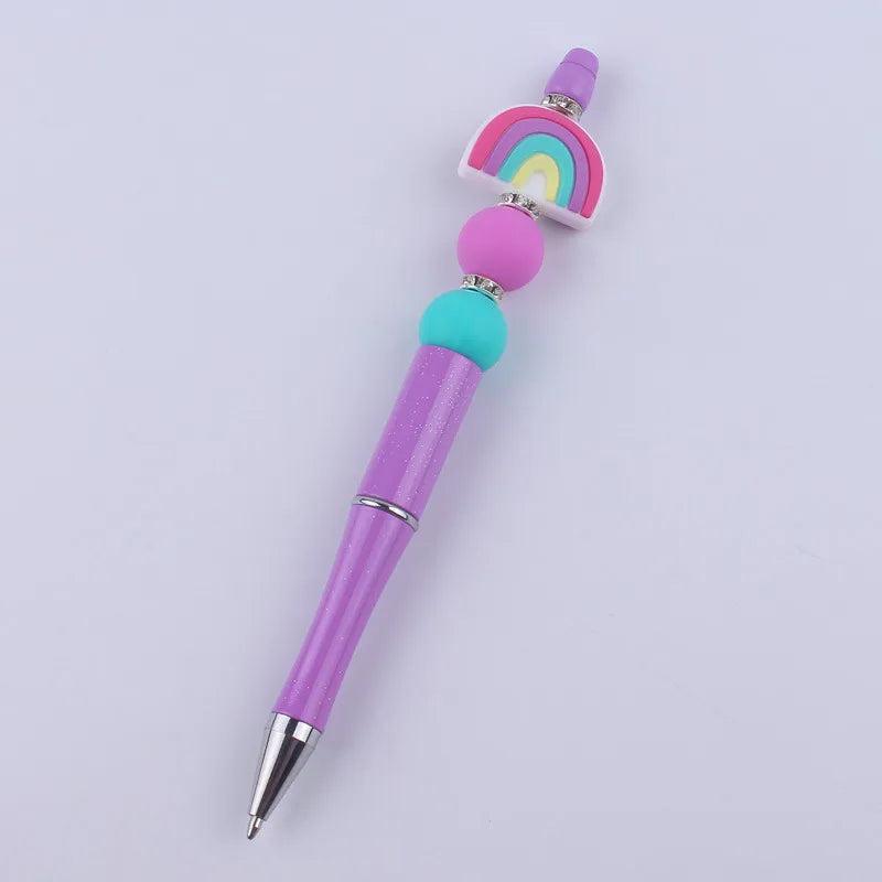 new beaded pen spot diy creative handmade rainbow silicone teether beads beaded pen color plastic writing pen