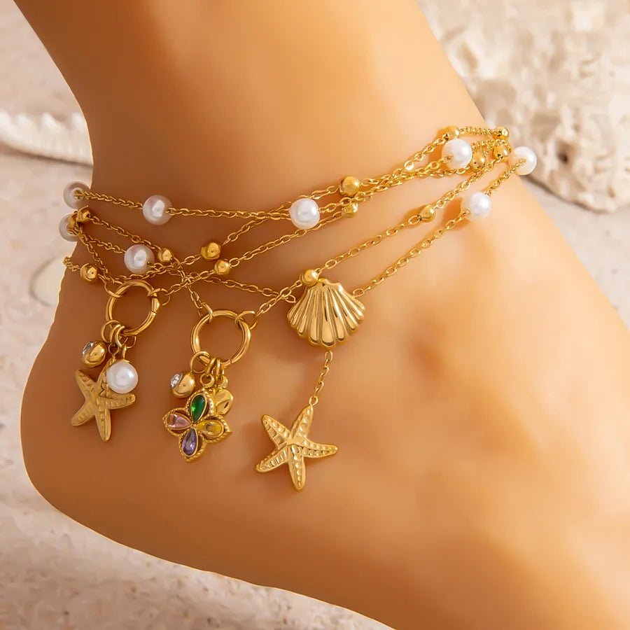 Wholesale Jewelry Elegant Luxurious Beach Starfish 304 Stainless Steel 18K Gold Plated Anklet