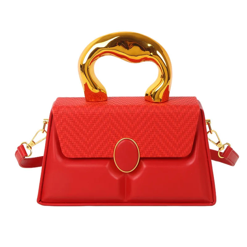 Women's Small Pu Leather Stripe Classic Style Square Magnetic Buckle Handbag Crossbody Bag