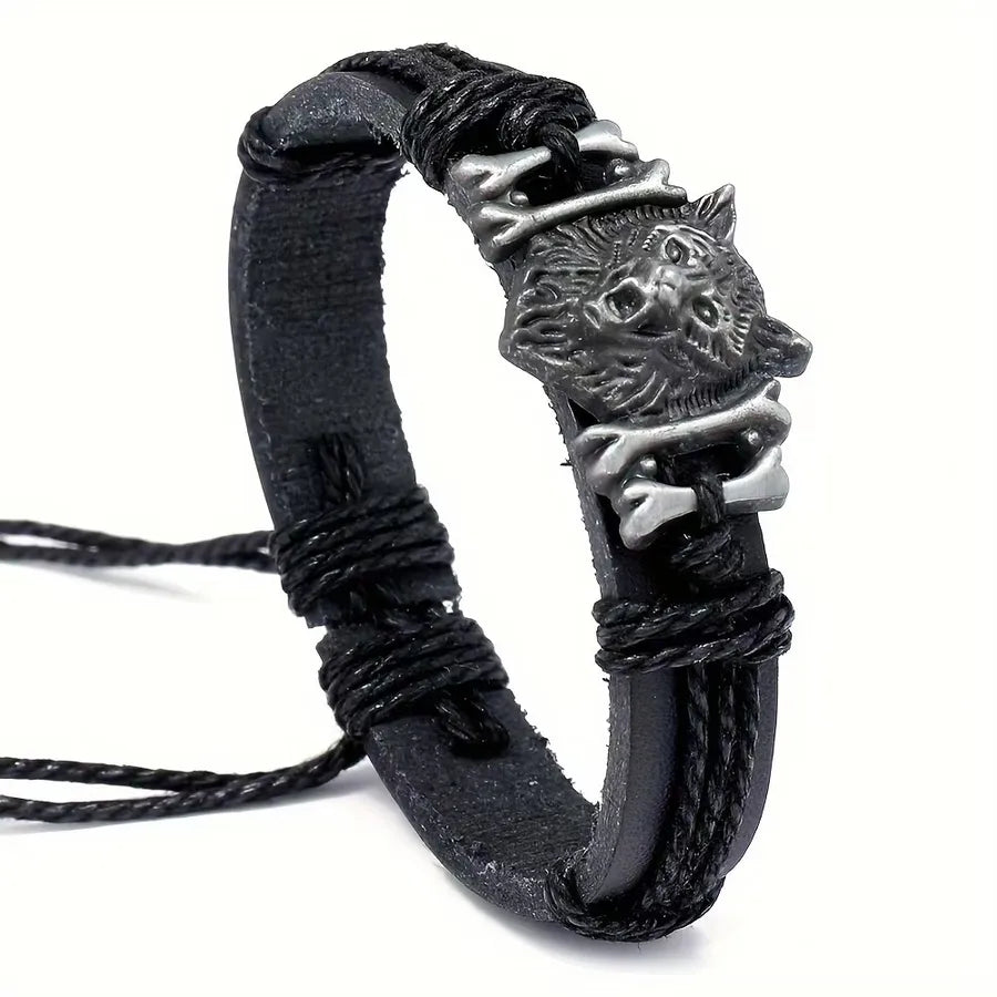 Hip-Hop Simple Style Classic Style Wolf Alloy Leather Braid Alloy Men's Bracelets
