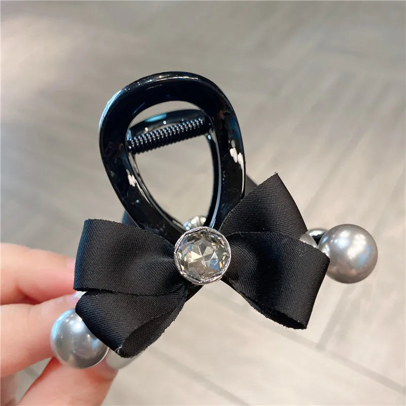 Chic French Style Pearl Hair Clip Gentle Butterfly Knot Updo Shark Bite Women's Hair Accessories Elegant Lady's Hairpin