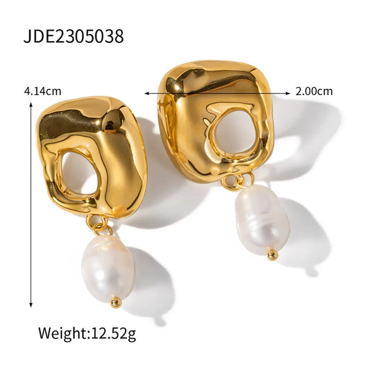 1 Pair Elegant Irregular Irregular Plating 316 Stainless Steel Freshwater Pearl Drop Earrings