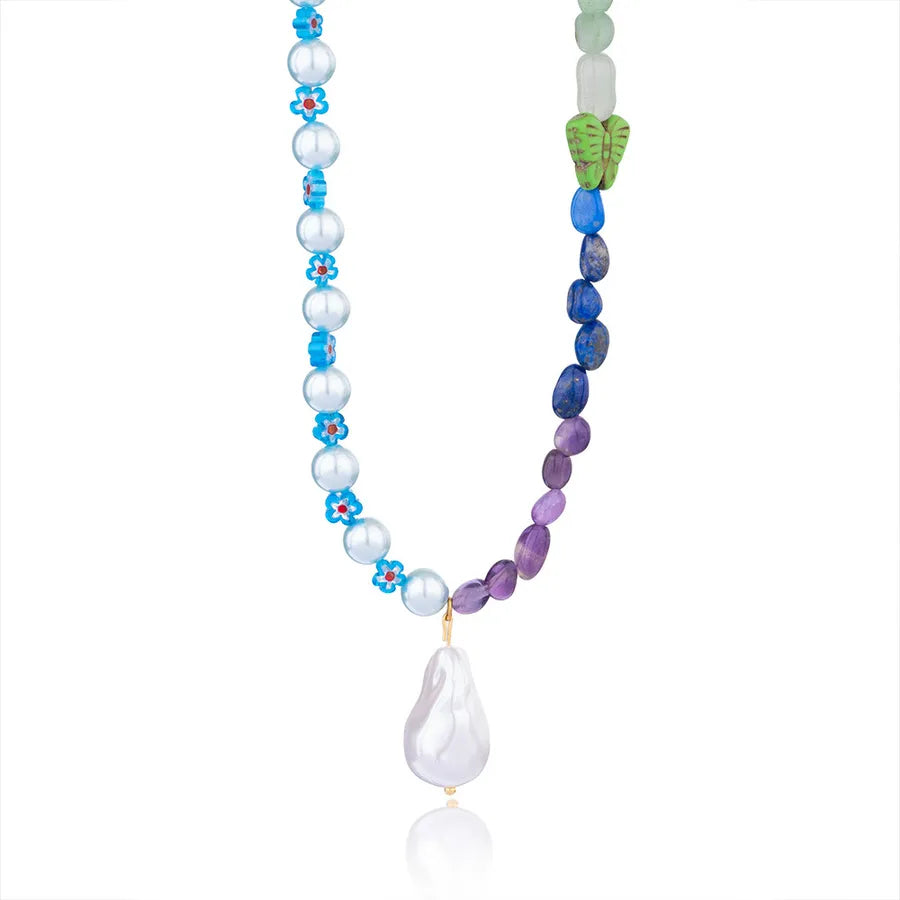 Vacation Classic Style Water Droplets Imitation Pearl Titanium Steel Beaded Chain Beaded Necklaces Wholesale