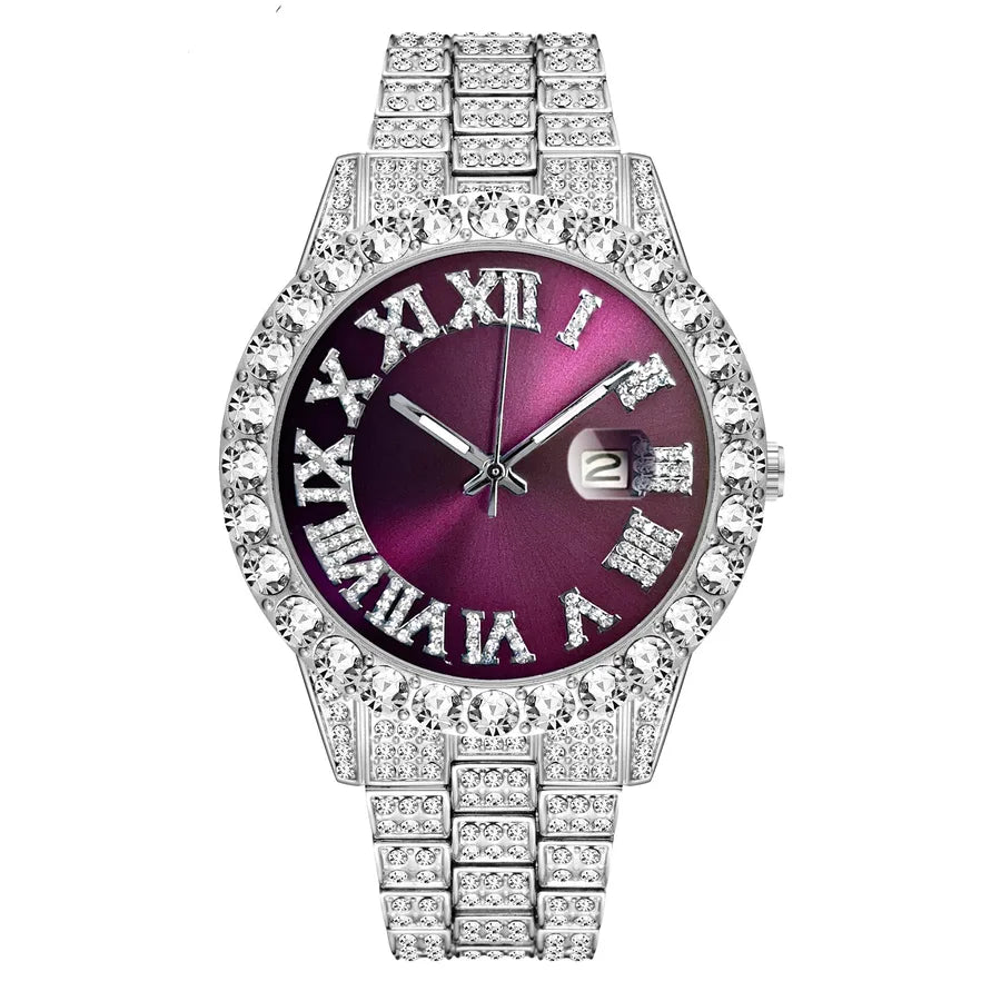 MISSFOX Watch Explosions Men's Personalized Hip Hop Style Water Ghost Roman Diamond Quartz Watch Men