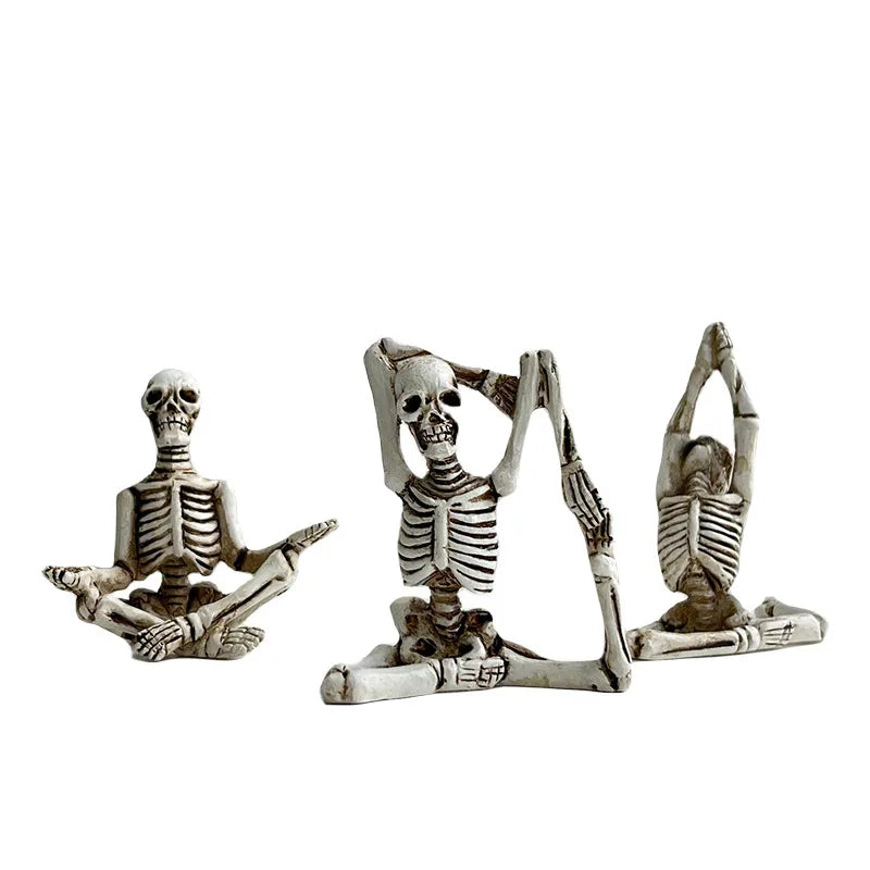 New Arrival Mini Yoga Skeleton Sculpture Decorative Resin Crafts Three-Piece Set Entertaining European Style Plastic Resin