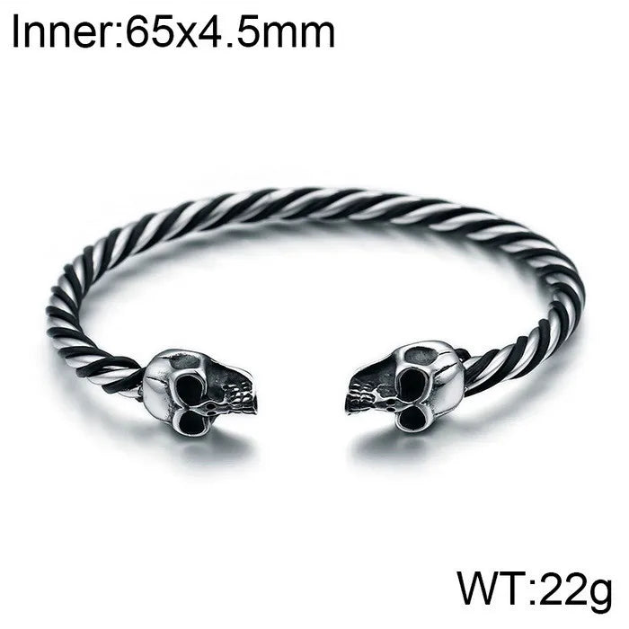 Rock Punk Skull 304 Stainless Steel 316L Stainless Steel Halloween Men's Bangle Men Cord & Leather Bracelets