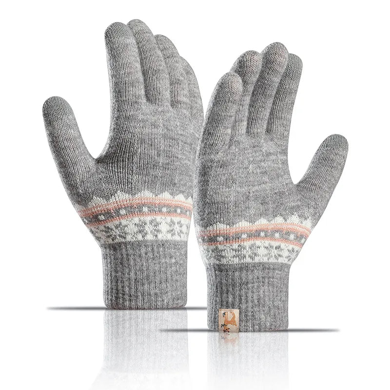 Factory direct supply knitted gloves women's warm winter double fleece padded wool jacquard student Touch Screen Gloves