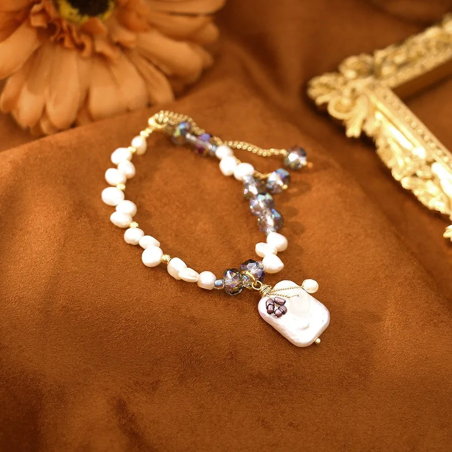 Artificial Crystal Freshwater Pearl Vacuum Plating ball chain Oval Necklace