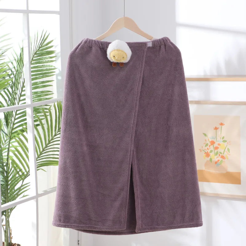 Bath skirt dry hair hat two-piece set can be worn and wrapped Women's tube top bath towel coral fleece cute cartoon doll bathrobe wholesale