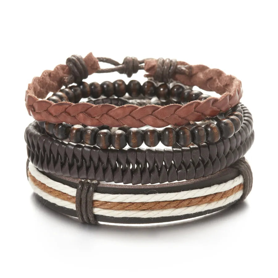 fashion heart shape pu leather knitting men's bracelets 1 set
