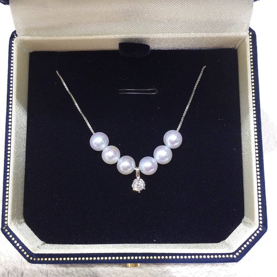 Zhuji 5-6mm Aurora Freshwater Pearl Smile Chain S925 Sterling Silver Freshwater AK Pearl Pendant Passepartout Wholesale