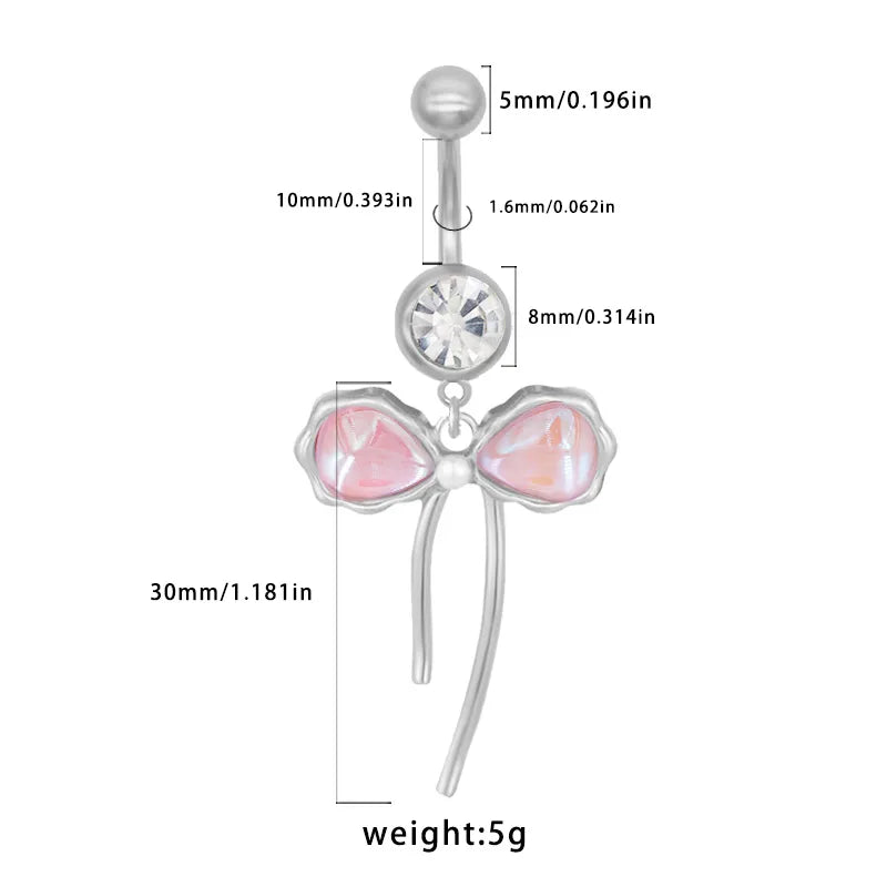 1 Piece Belly Rings Princess Cute Shiny Bow Knot 316 Stainless Steel Arylic Alloy Inlay Acrylic Glass White Gold Plated Gold Plated