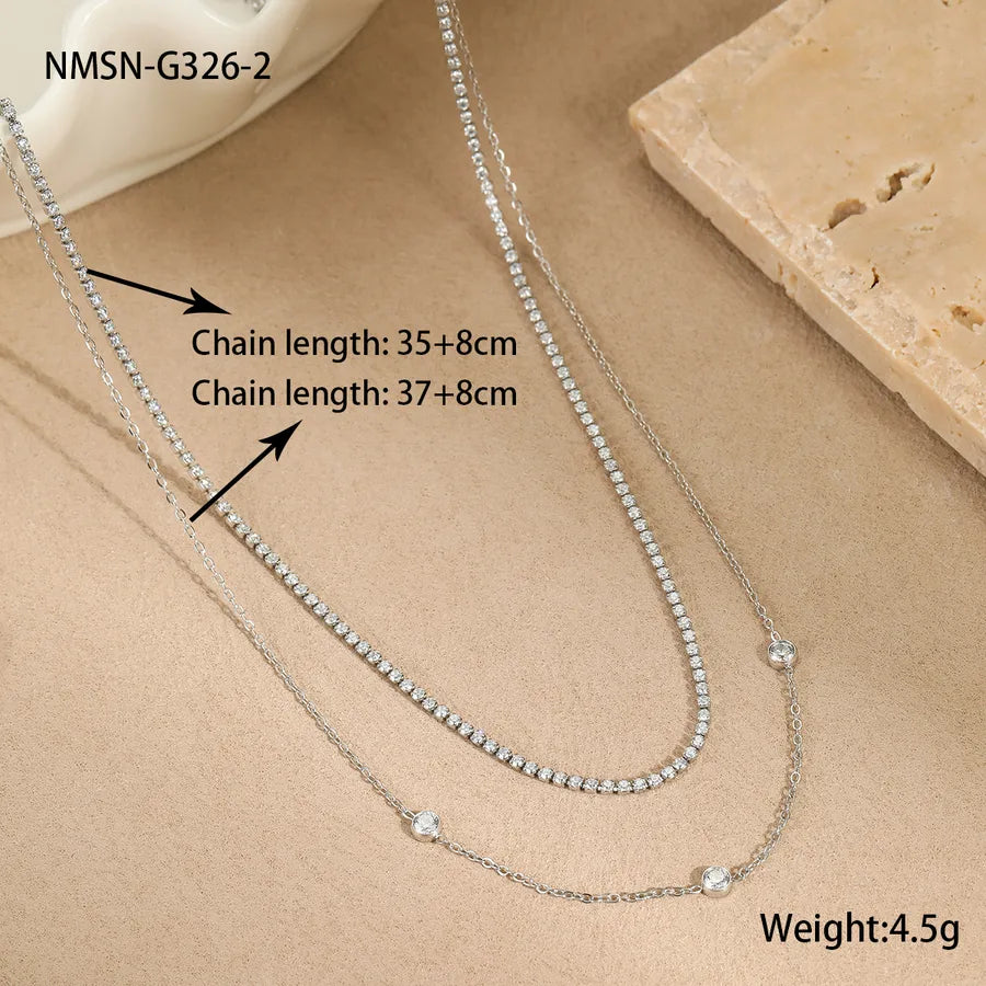 Wholesale Jewelry Stacked Wear Wind Simple Style Round Solid Color 304 Stainless Steel Tennis Chain Double Layer Necklaces