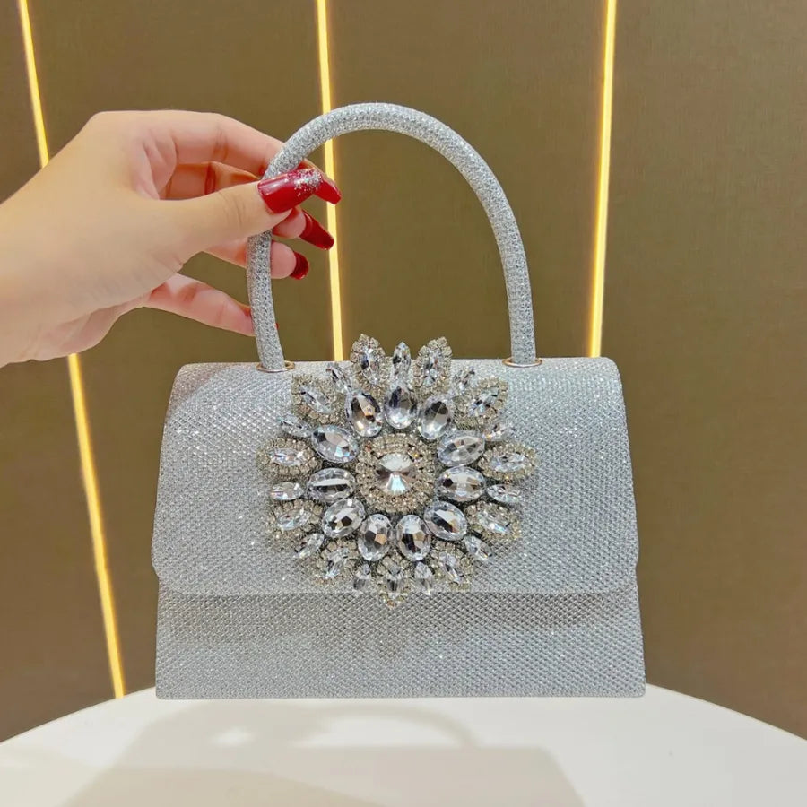 New Fashionable Diamond Embedded Chain Handbag Small Square Sparkling Evening Bag Women's Clutch Bag