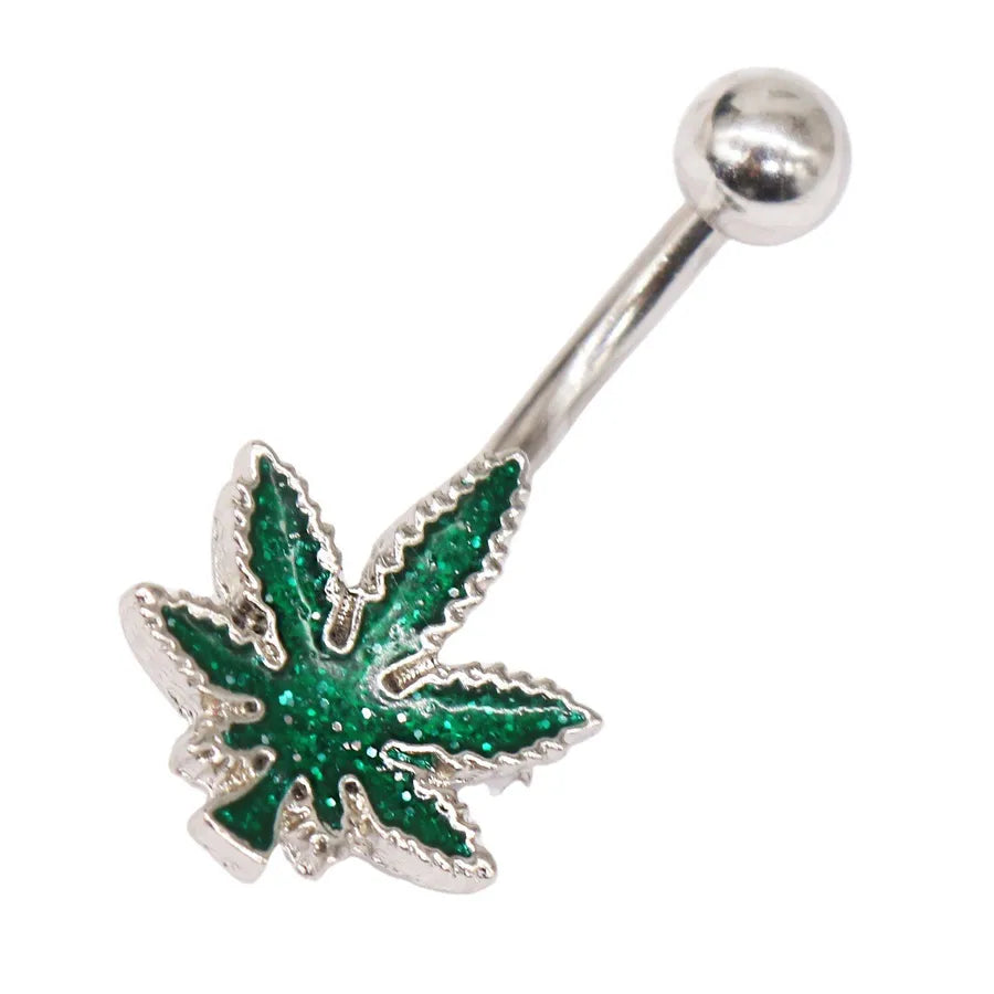elegant sunflower maple leaf stainless steel alloy copper epoxy inlay rhinestones white gold plated gold plated belly ring