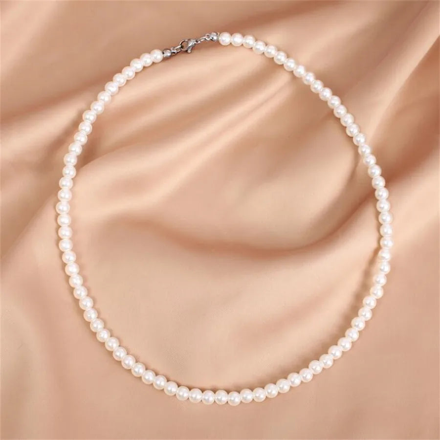elegant simple style solid color imitation pearl beaded women's necklace