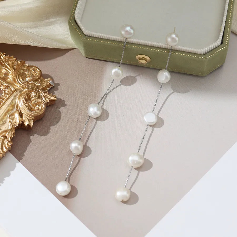 1 Pair Simple Style Classic Style Solid Color Freshwater Pearl Copper Alloy Drop Earrings