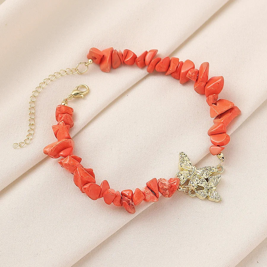 Wholesale Jewelry Vintage Style Preppy Style Vacation Butterfly natural stone Zinc alloy Anklet