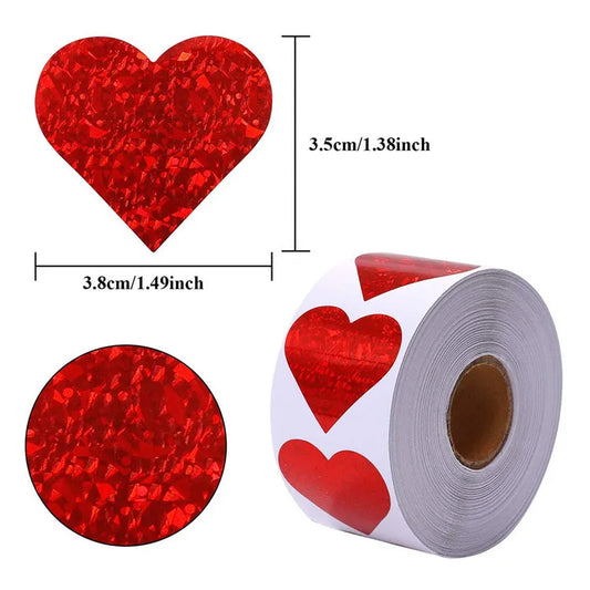 red heart pattern valentine's day gift self-adhesive label sticker