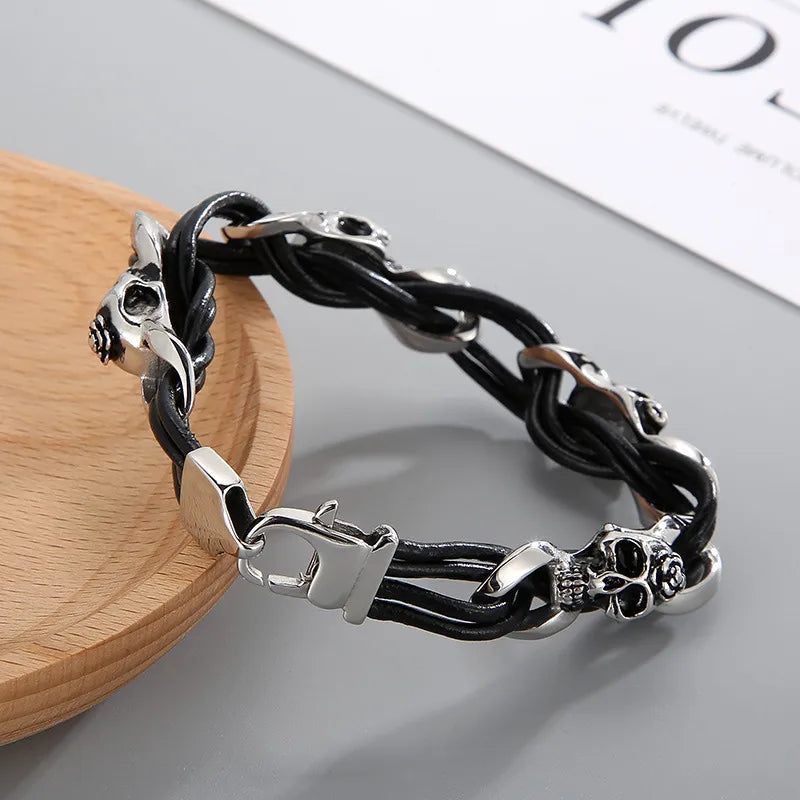 retro color block titanium steel braid men's bangle