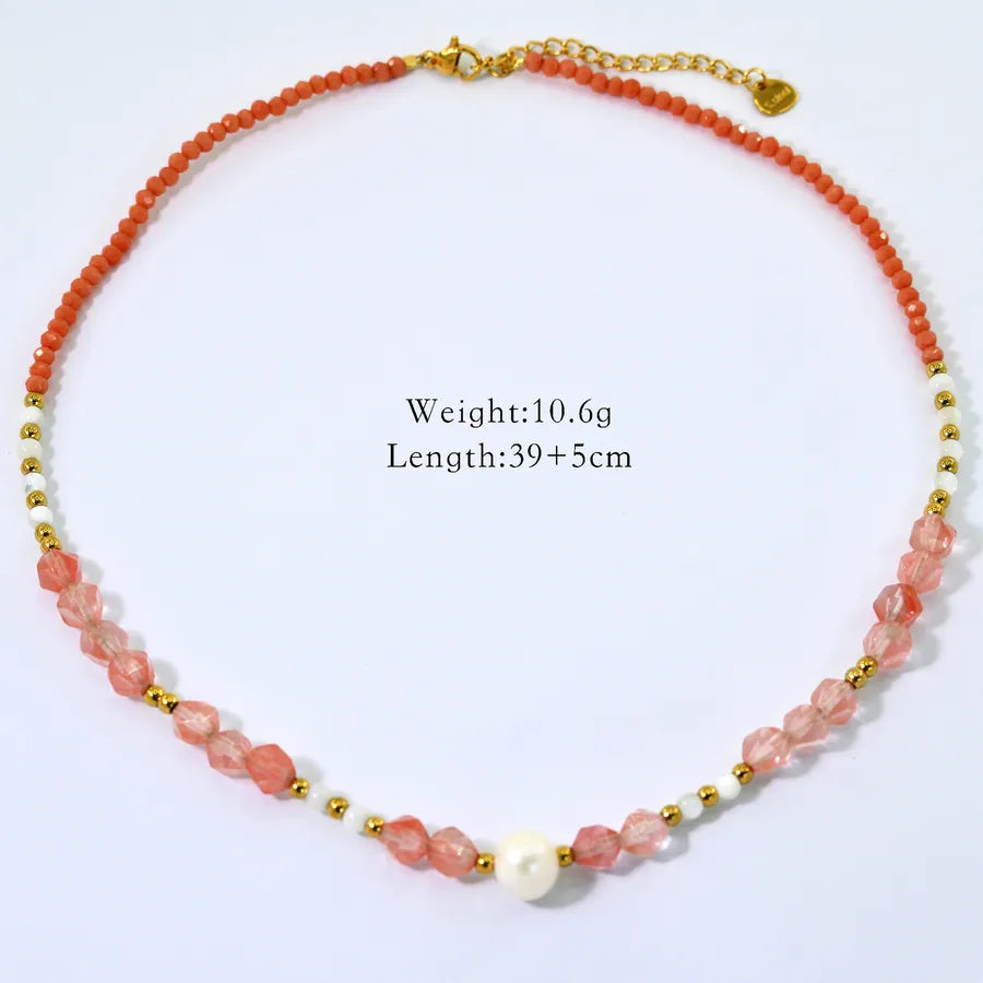 IG Style Simple Style Geometric natural stone Titanium Steel 18K Gold Plated Necklace In Bulk