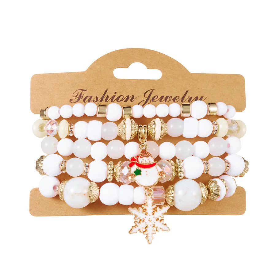 Christmas Theme Acrylic Bracelet Set For Women Elastic Santa Claus And Deer Beads Colorful Holiday Hand Chain Jewelry