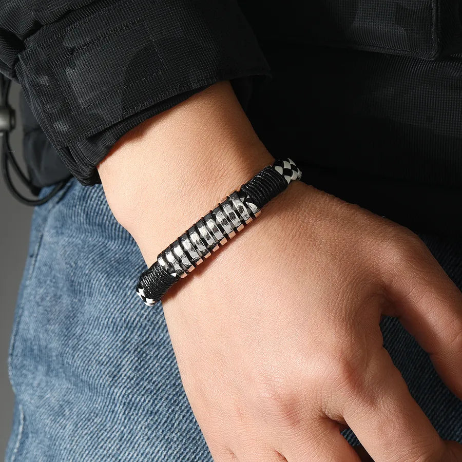 Hip-Hop Retro Geometric Pu Leather Alloy Irregular Men's Bangle Men Cord & Leather Bracelets