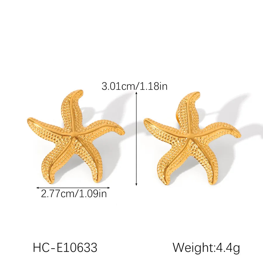 Wholesale Jewelry Hawaiian Bohemian Tropical Starfish 304 Stainless Steel 18K Gold Plated cable chain Pendant Necklace Drop Earrings