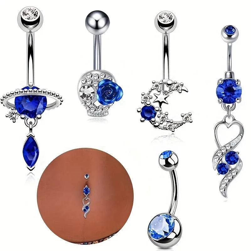 1 Piece 5 Pieces Belly Rings Simple Style Classic Style Solid Color 304 Stainless Steel Inlay Zircon Belly Rings