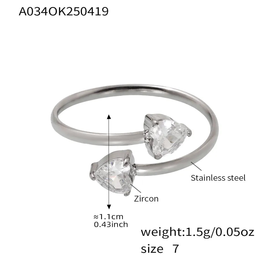 Wholesale Jewelry Cute Luxurious Preppy Style Heart Shape 304 Stainless Steel Zircon 18K Gold Plated Plating Inlay Rings