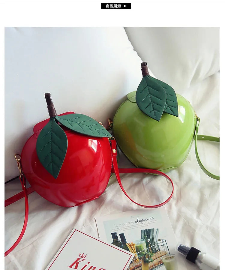 women's pu leather fruit streetwear round zipper circle bag
