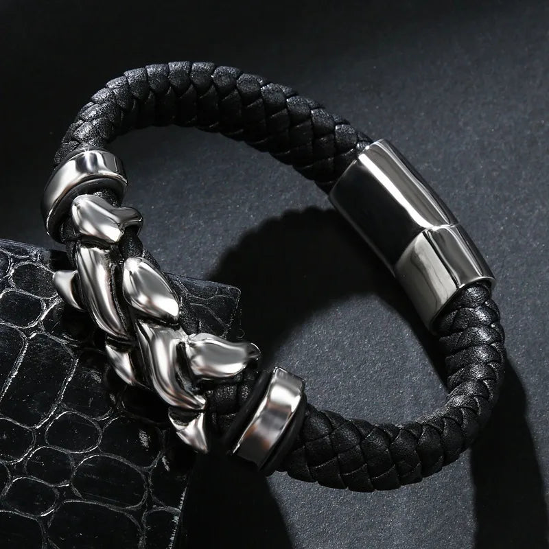 Hip-Hop Punk Geometric Pu Leather Alloy Plating Magnetic Men's Bracelets Men Cord & Leather Bracelets