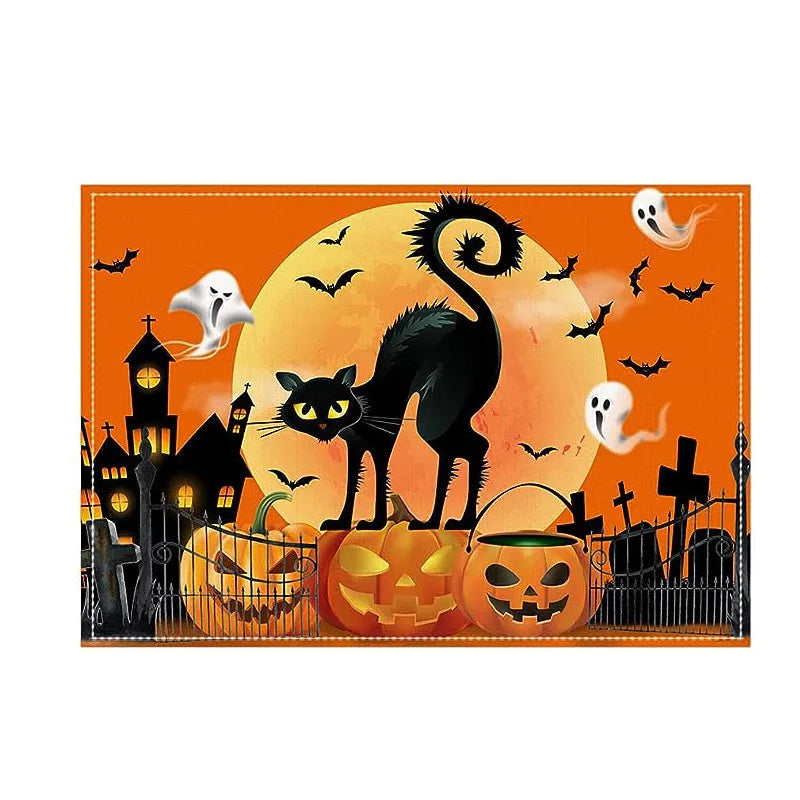 Halloween Dining Mat Trick Or Treat Series Combination Table Mat Restaurant Holiday Atmosphere Decoration Utensil Heat Resistant Pad